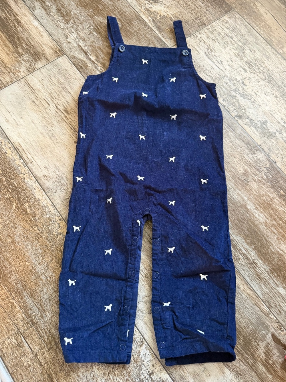 crown & ivy Navy Overalls with White Dog Embroidery